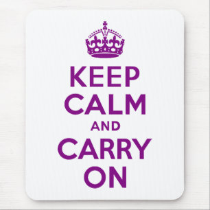Purple Keep Calm and Carry On Mouse Mat