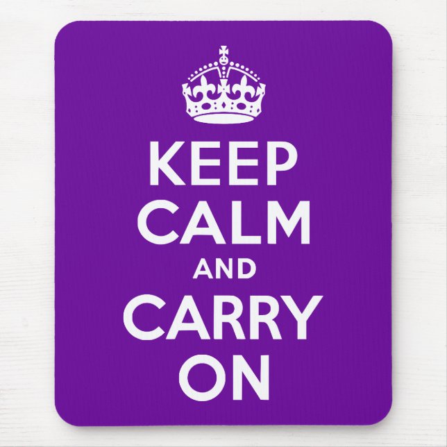Purple Keep Calm and Carry On Mouse Mat (Front)