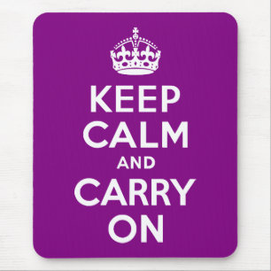 Purple Keep Calm and Carry On Mouse Mat