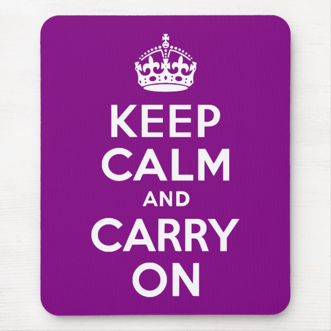 Purple Keep Calm and Carry On Mouse Mat (Front)