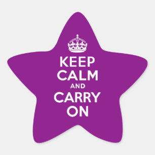 Purple Keep Calm and Carry On Star Sticker