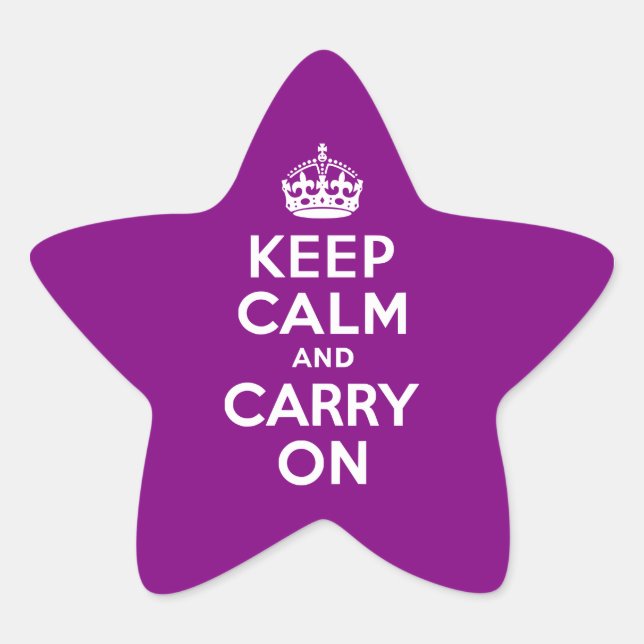 Purple Keep Calm and Carry On Star Sticker (Front)