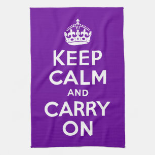 Purple Keep Calm and Carry On Tea Towel