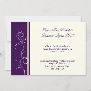 Purple Khaki Ivory Floral Swirl Post Wedding Invitation