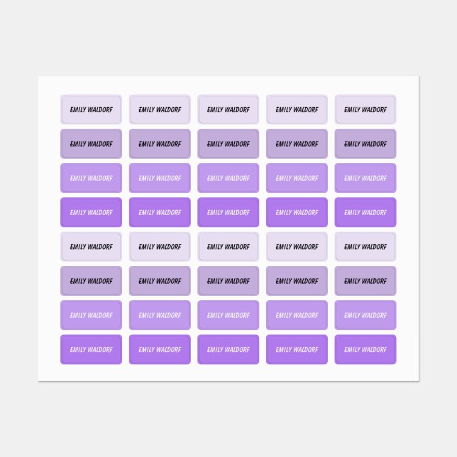 Purple Kids' Name Clothing School Labels (Sheet)