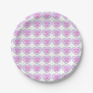 Purple KISS ME Candy Heart Pastel Valentine's Day Paper Plate