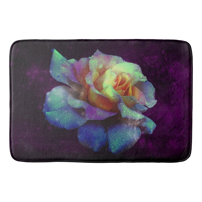 Purple Kissed Turquoise Rose Bath Mat (Front)