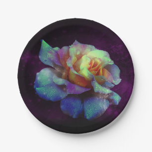 Purple Kissed Turquoise Rose Paper Plates