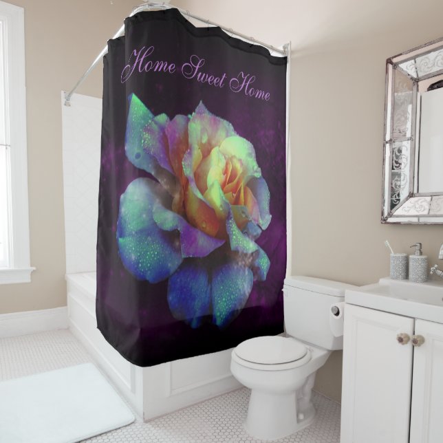 Purple Kissed Turquoise Rose Shower Curtain (In Situ)