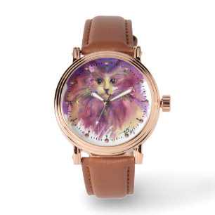 PURPLE KITTEN,CUTE KITTY CAT PORTRAIT WATCH
