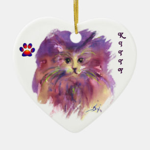 PURPLE KITTEN,KITTY CAT PORTRAIT,Amethyst Gemstone Ceramic Tree Decoration