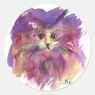PURPLE KITTEN,KITTY CAT PORTRAIT CLASSIC ROUND STICKER