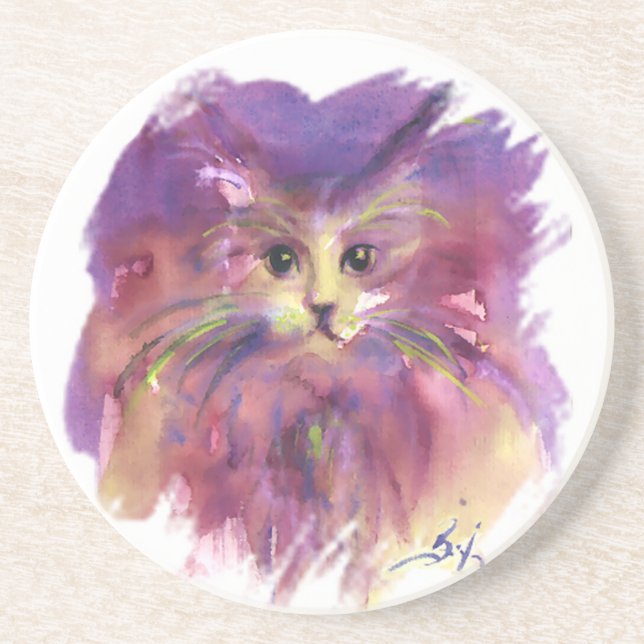 PURPLE KITTEN,KITTY CAT PORTRAIT COASTER (Front)