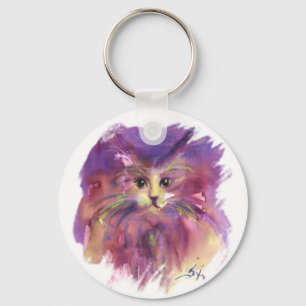 PURPLE KITTEN ,KITTY CAT PORTRAIT KEY RING