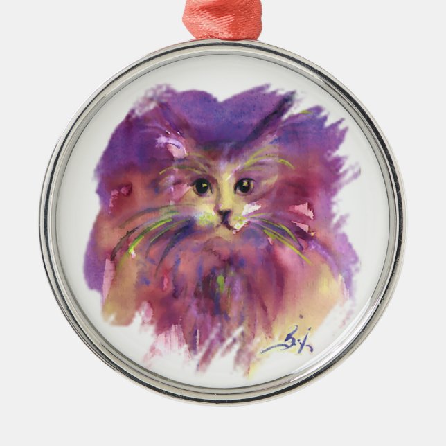 PURPLE KITTEN,KITTY CAT PORTRAIT METAL TREE DECORATION (Front)