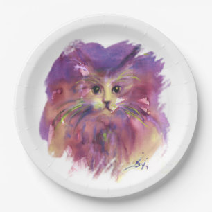 PURPLE KITTEN,KITTY CAT PORTRAIT  PAPER PLATE