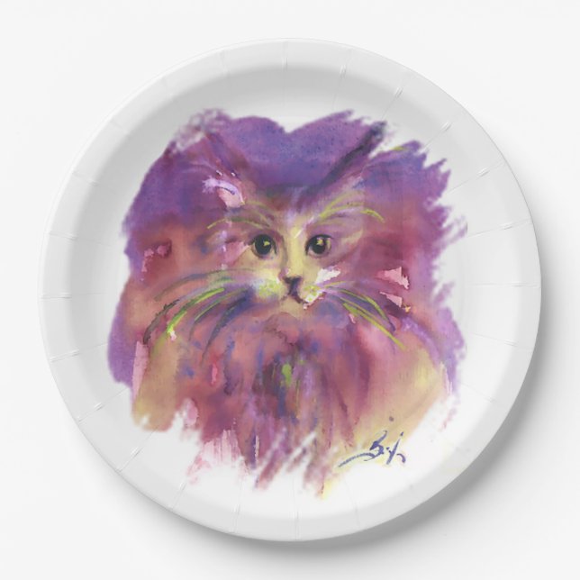 PURPLE KITTEN,KITTY CAT PORTRAIT  PAPER PLATE (Front)