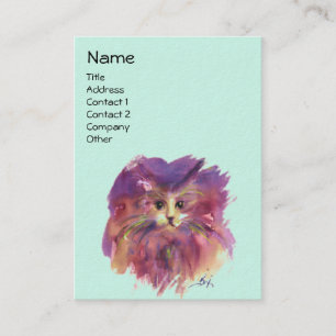 PURPLE KITTEN,KITTY CAT PORTRAIT,Teal Green Business Card