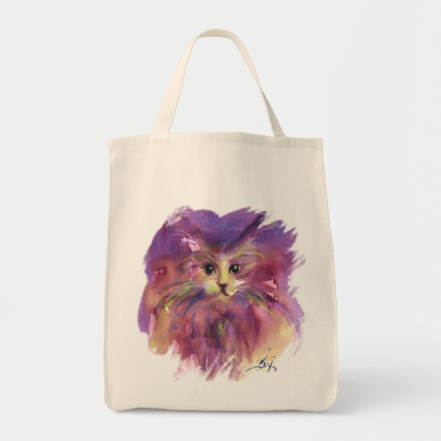 PURPLE KITTEN ,KITTY CAT PORTRAIT TOTE BAG (Front)