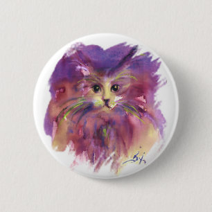 PURPLE KITTEN ,KITTY CAT PORTRAIT,White 6 Cm Round Badge