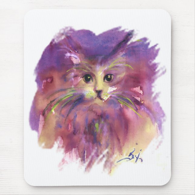 PURPLE KITTEN,KITTY CAT PORTRAIT,White Mouse Mat (Front)