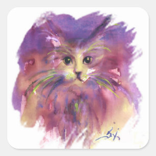 PURPLE KITTEN,KITTY CAT PORTRAIT,White Square Sticker