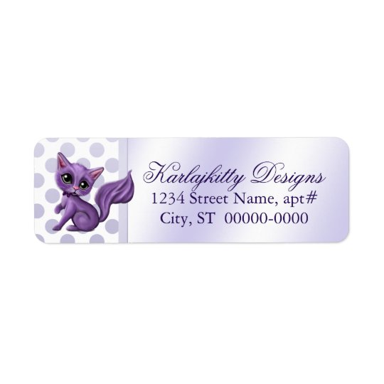 Purple Kitten on Polka Dots Return Labels