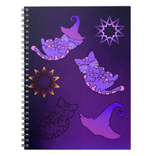 Purple Kittens with Witch Hats and Stars Notebook