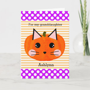 Purple Kitty Cat Pumpkin Halloween Granddaughter Card