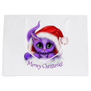Purple Kitty Meowy Christmas Large Gift Bag