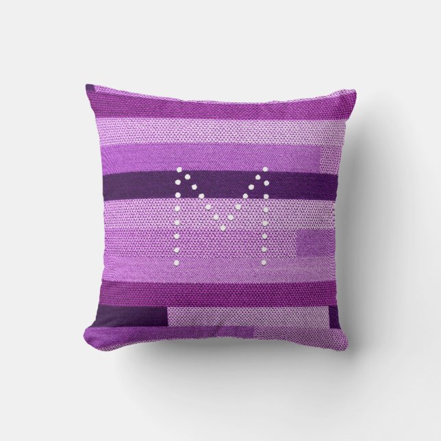 Purple Knitted Striped Fabric Monogram Customised Cushion (Front)