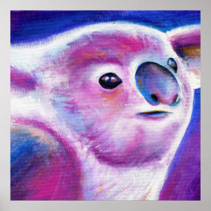 Purple Koala face whimsical animal art Poster