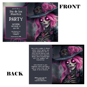 💀 Purple La Calavera in hat with flowers Invitation