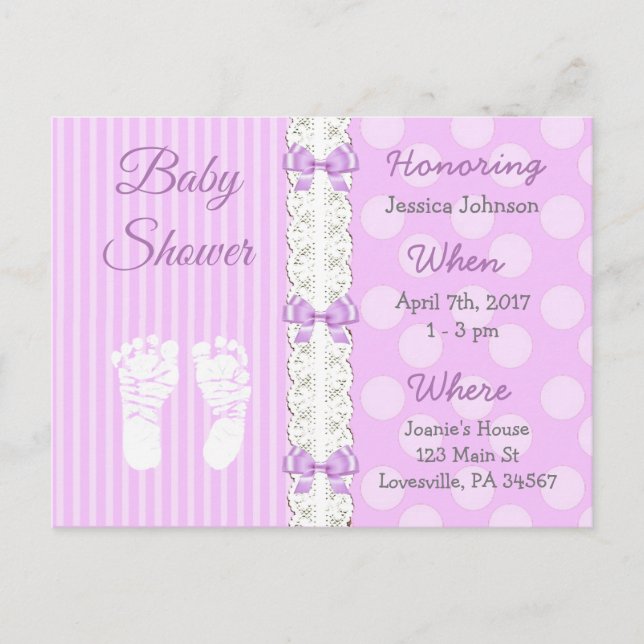 Purple Lace and Bow Girl's  Baby Shower Invitation (Front)