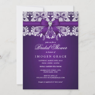 Purple Lace & Bow Bridal Shower Invitation