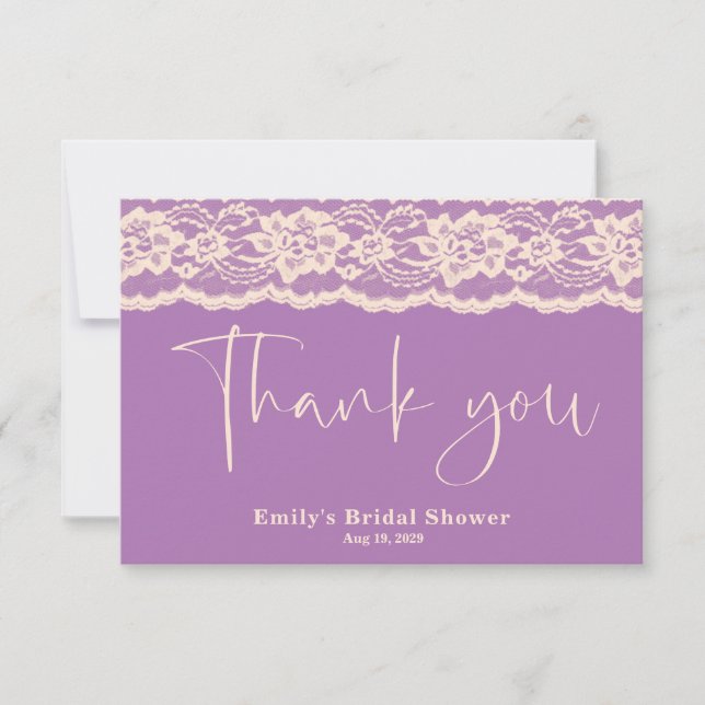 Purple Lace Bridal Shower  Thank You Card (Front)