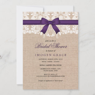 Purple Lace & Burlap Bridal Shower Invitation