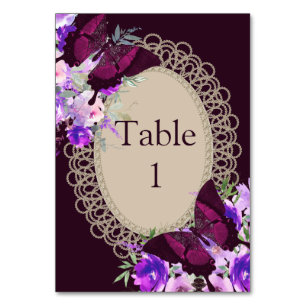 Purple Lace Glamourous Table Numbers Seating Card