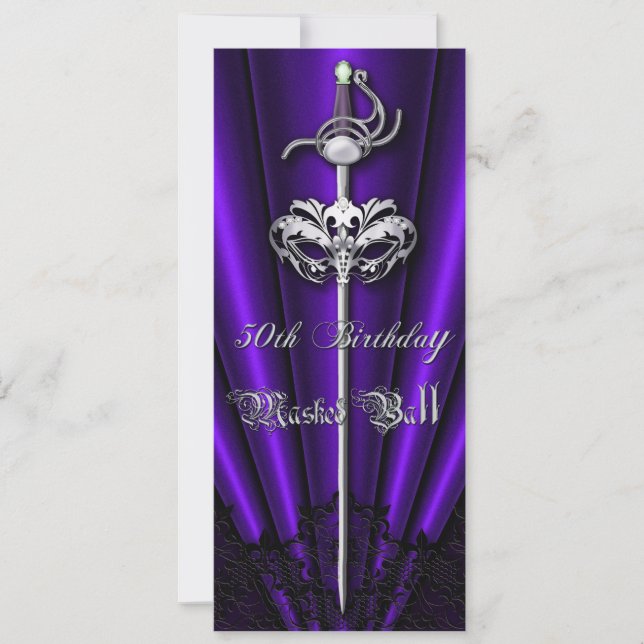 Purple Lace Masquerade Silver 50th Birthday Invitation (Front)