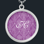 Purple Lace Monogram Sterling Silver Necklace<br><div class="desc">Beautiful  Lace Sterling Silver Necklace - background colour can be changed..  Great as a wedding favour,  wedding gift,  birthday gift or holiday gift.</div>