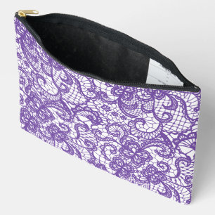 Purple Lace On White Accessory Pouch