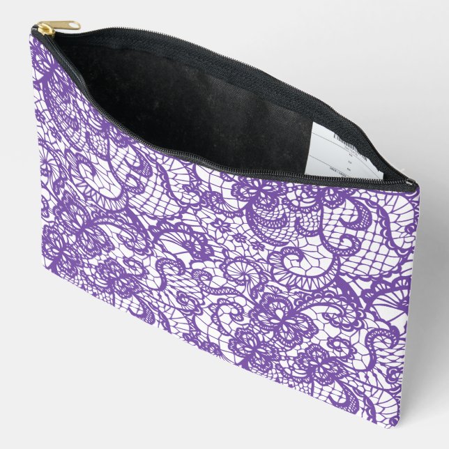 Purple Lace On White Accessory Pouch (Open)
