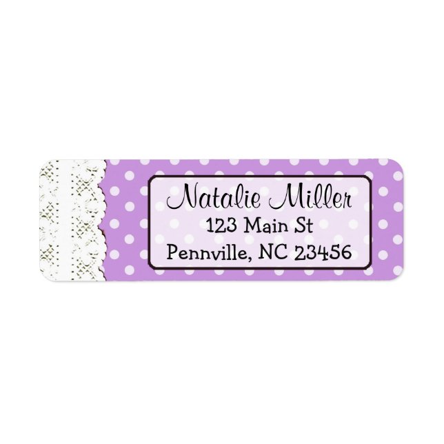 Purple Lace Polka Dot  Return Address Labels (Front)