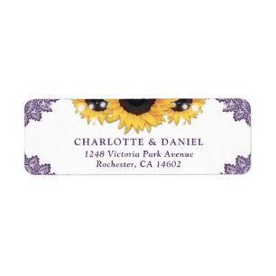Purple Lace Sunflower Return Address Wedding