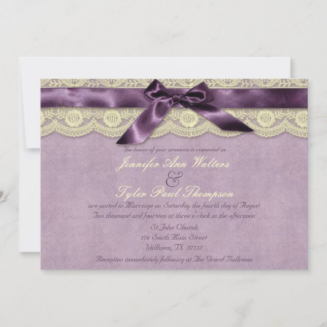 Purple Lace Vintage Wedding Invitation (Front)