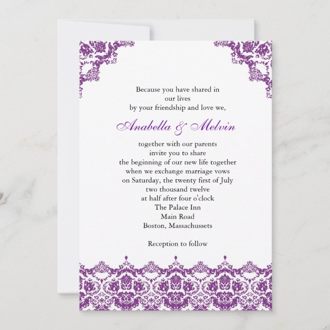 Purple Lace Wedding Invitation (Front)