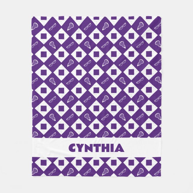 Purple Lacrosse Argyle Pattern Fleece Blanket (Front)
