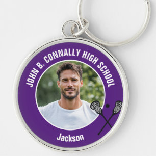 Purple Lacrosse Player Photo High School Spirit Key Ring