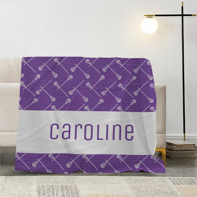 Purple Lacrosse White Sticks Patterned Fleece Blanket (Creator Uploaded)
