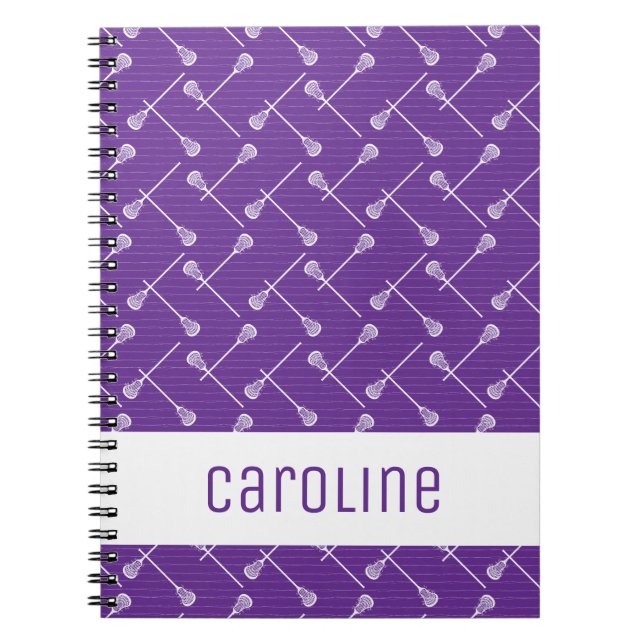 Purple Lacrosse White Sticks Patterned Notebook (Front)